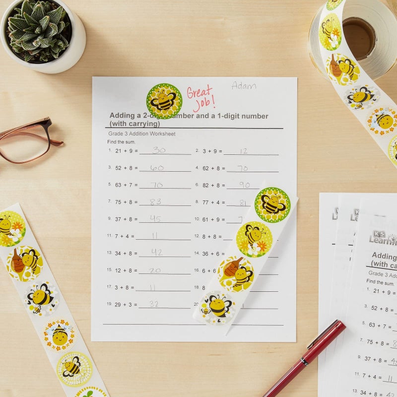 BLUE PANDA Bee Sticker Roll - 1000 Count, 1.5 in Round, Multicolor - Self-Adhesive Bumblebee Stickers for Classroom Rewards & Crafts - Image 2